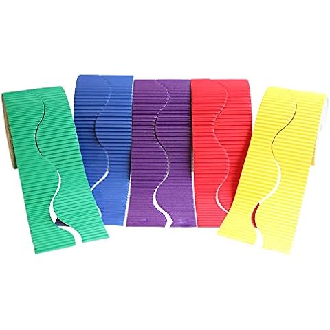Bright Ideas Wavy Corrugated Border Rolls School Displays Arts and Crafts, 5 Assorted Colour Rolls,10cm x 5m 80gsm, Emerald Green, Rich Blue, Violet, Red and Canary Cover