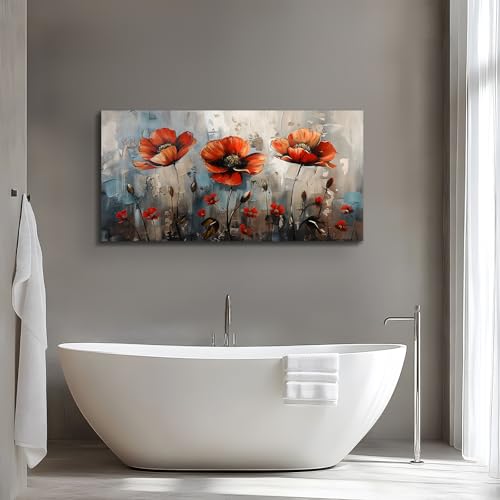 SERIMINO Large Wall Art for Living Room, Nature Floral Botanical Canvas Prints, Red Flowers Pictures Wall Decor, Wildflower Modern Home Decor Bathroom Dining Room Kitchen Paintings 20"X40"