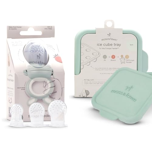 Image of Moss and Fawn Baby's First Bites Bundle - Silicone Frozen Breast Milk Popsicle Kit with Forage Feeder & Teething Popsicle Ice Cube Tray - BPA, PVC, & Lead-Free - Fern