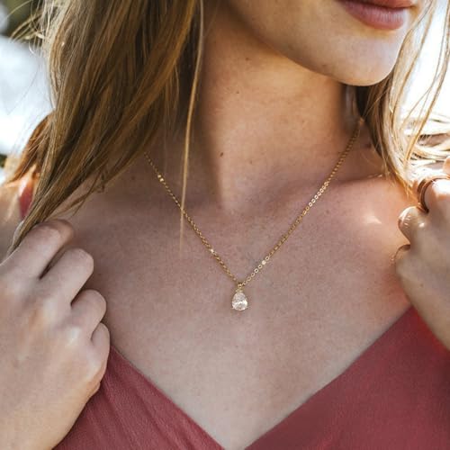 Image of Gold Silver Necklace for Women, Dainty Cubic Zirconia Pendant