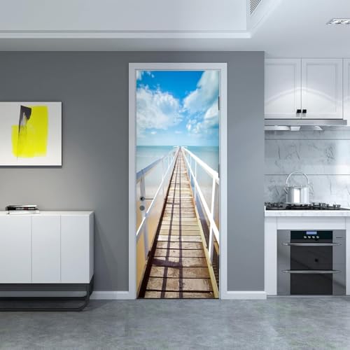 Tizhweqo Pegatina Puerta Paisaje Marino Pegatinas para Puertas Paisaje Marino Adhesivo Vinilo 3D Puerta Pegatina Pared Murales Papel Pintado Poster para Sala de Baño Decorativos 85x215 cm 4567a