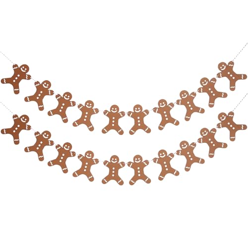 QKEINV 2pcs Gingerbread Man Christmas Bunting Xmas Handmade Felt Garland Gingerbread Man Christmas Garland Christmas Gingerbread Decorations for Xmas DIY Holiday Indoor House Kitchen Party Decor