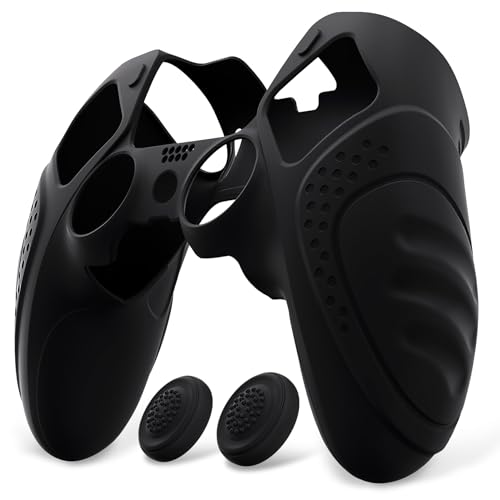PlayVital Protection Manette pour ps5 Edge Coque Silicone avec Capuchon Joystick,Housse pour ps5 Edge Controller Protège Accessoires-Noir，Guardian Edition