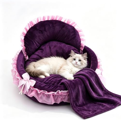 EYERIYO Prinzessin Katzenbett Sanft Lila, 48 x 48 cm Hundebett kleine Hunde
