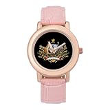 Coat of Arms of Australia - Reloj de pulsera para mujer con correa rosa,...
