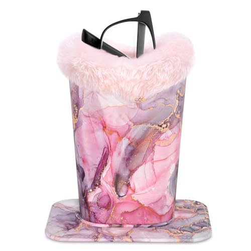Image of Eyeglasses Holder,Plush Lined PU Leather Pattern Stand Case with Magnetic Base,Unisex for Women Men