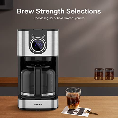 HOMOKUS 10 Cup Coffee Maker - Programmable Drip Coffee Maker -Stainless Steel Drip Coffee Machine with Timer, Brew Strength Control, LCD Screen and Anti-Drip System - Image 4