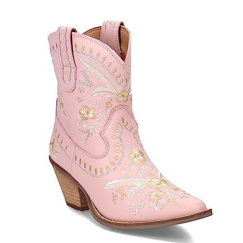 Dingo Boots Womens Primrose Floral Embroidered Snip Toe Casual Boots Ankle Mid Heel 2-3' - Pink - Size 11 M