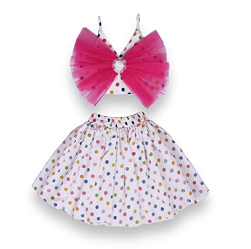 Image of ANNECA baby girl's designer rayon cotton modern crop top and naylon soft net knee lenth skirt clothing set