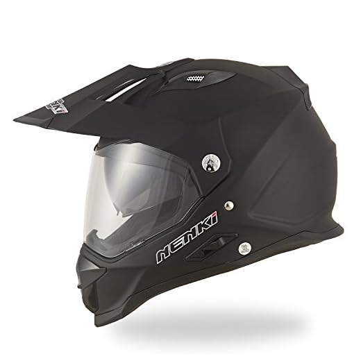 Dual Sport Helmet by NENKI NK-313 Full Face Motocross & Motorcycle Helmets Dot Approved With Dual Visors (MATT BLACK, M 22.4-22.8 INCH)
