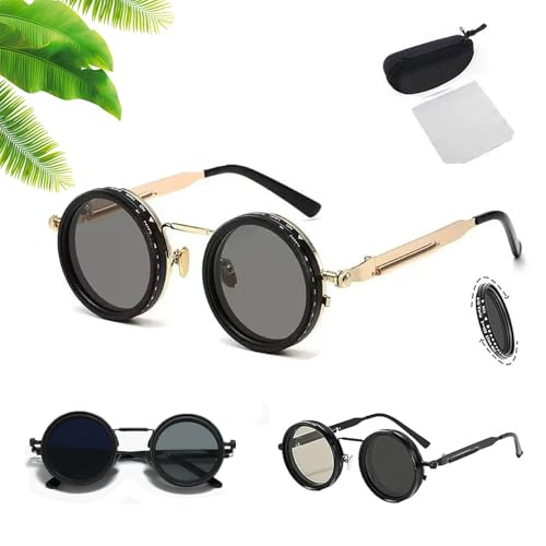 Preferablen Sunglasses, Adjustable Tint Rounded Polarized Lenses Retro Sunglasses, 1-9 Gears Dimming Glasses With ND Filter