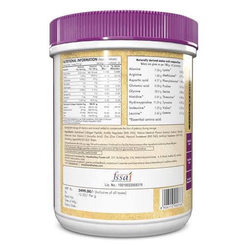HealthyHey Nutrition HealthyHey Skin Glow-n-Shine® Collagen Powder 200g | Hydrolysed Collagen for Women&Men with Hyaluronic Acid,Biotin&Vitamin C for Healthy Skin,Hair&Nails-(Lemon,200gm)