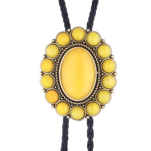 Image of GelConnie Bolo Tie for Men Women Western Cowboy Turquoise Leather Necktie | Natural Stone Bolo Tie Necklace for Women Rodeo Cowboy Leather Necktie Native American Western Cowgirl Ties Adjustable Cord