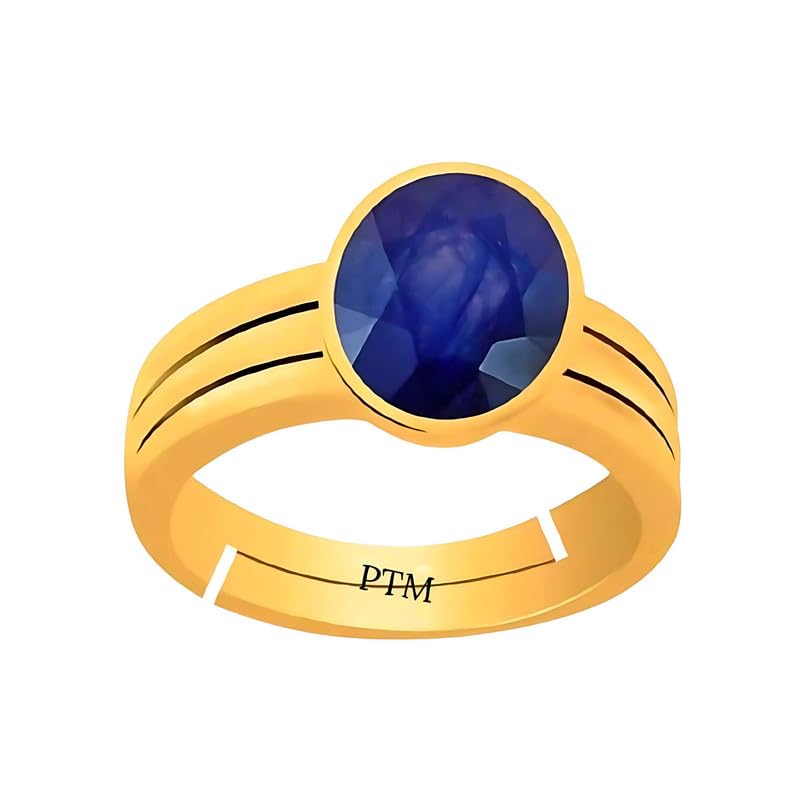 Panchdhatu (5 metals) Blue Sapphire (Neelam) 3.25 to 10.25 Ratti or 3.00 to 9.50 carat Astrological Gemstone 22 K Gold Plated Adjustable Ring for Men women