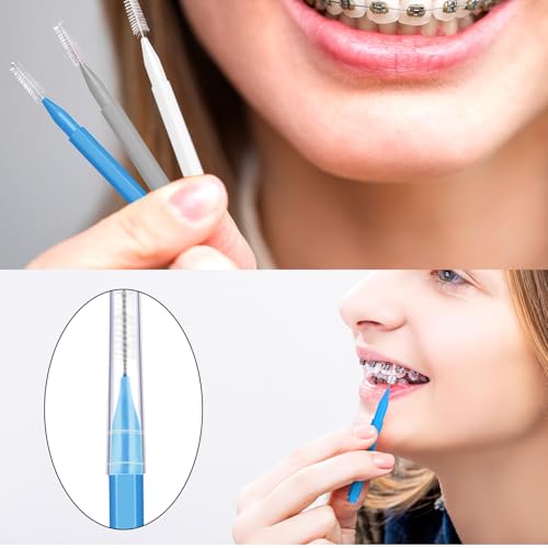 Image of Patelai 100 Pieces Braces Dental Brush for Cleaner Interdental Toothpick Dental Tooth Flossing Head Oral Hygiene Flosser Toothpick Cleaners Tooth Tool(Blue, Grey, White,Various Sizes)