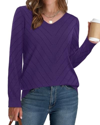 Image of WIHOLL Sweaters for Women V Neck Casual Knit Long Sleeve Tops Lightweight Pullover Clothes Fall Fashion Outfits 2026
