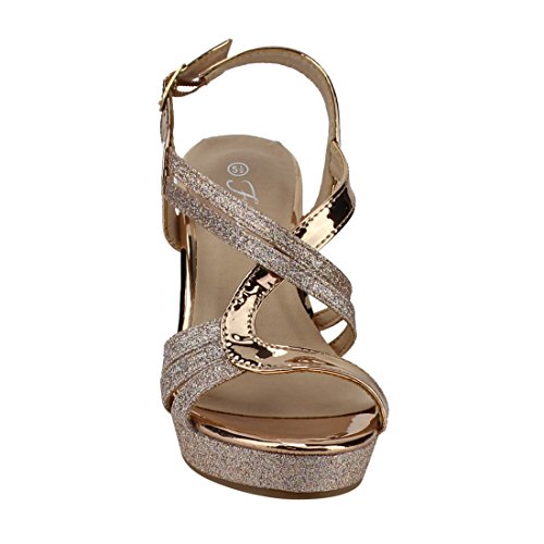 Forever Fq22 Women's Glitter Strappy Wrapped Wedge Heel Platform Sandals, Color Rose Gold, Size:9 #TOP3