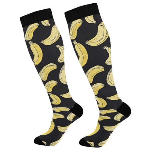 Bananas Compression Socks for Women Men, Circulation Long Knee High Socks Cartoon Fruits Casual Stocking Athletic Tube Sport Sock