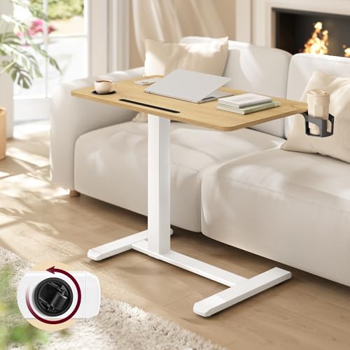 VASAGLE Bureau Assis-Debout sur roulettes, Table Mobile Réglable en Hauteur, Plateau de 80 x 45 cm, 2 Porte-gobelets, Fente Porte-Téléphone ou Tablette,...