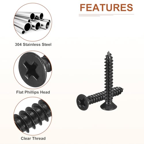 Image of DTGN 1000Pcs #4x3 /4 inch Flat Head Wood Screws, 304 Stainless Steel Phillips Self Tapping Screws - Good for Woodworking, Furniture - Black