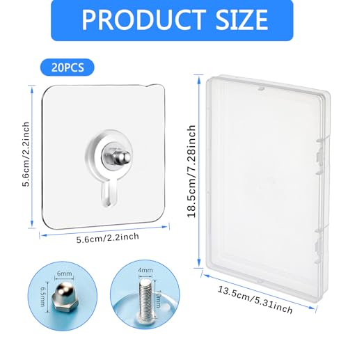 xiaowanwan 20 Stück Klebeschrauben Ohne Bohren,Klebe Schrauben für Wand,Schrauben Klebehaken Transparente für Bad Küchen,Bis zu 10 kg Belastung (Stil 1)