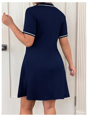 Image of RoseSeek Women's Plus Size Football Jersey Dress Collared Golf Tennis Dress Button Front A Line Streetwear Dresses Dark Blue 3XL