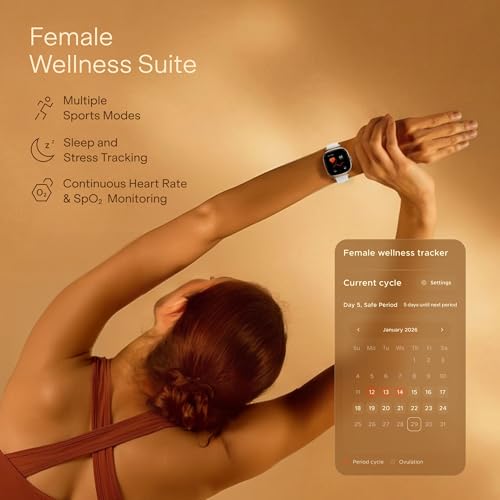 Image of boAt Chrome Ivory Smart Watch for Women, co-Designed with GIVA, 1.7 inch AMOLED Display, 1000 nits Brightness, Premium Metallic Build, Female Wellness Tracker smartwatch for Women (Pearl Glow)
