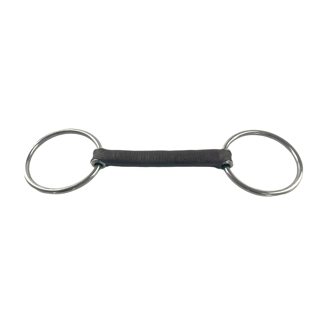 ES0223 JW Gebiss Leder Ledergebiss Wassertrense Stangengebiss mit Flexibel Leder Stange Ringdurchmesser 67 mm Gebissstärke 19 mm (13.5 cm)