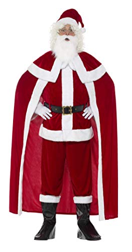 Smiffys Déguisement Père Noël Deluxe, rouge avec un pantalon, veste, cape, ceinture, cou