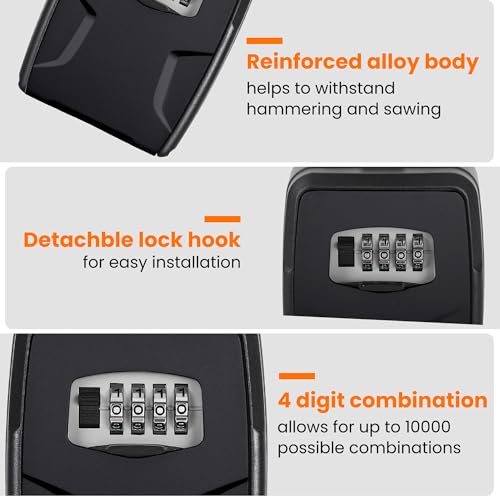 Fayleeko Portable Key Lock Box, Lock Box Wall Mounted For House Key, Car Keys, 6 Key Capacity, Weatherproof Resettable Code thumb #4