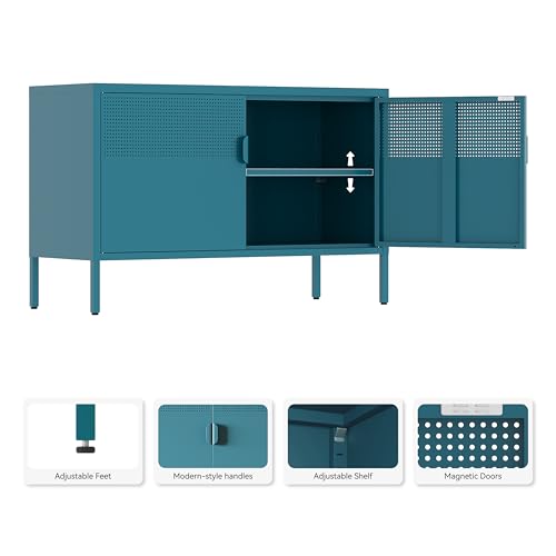 Image of Metal Storage Cabinet,2 Door TV Stand, Metal Mesh Accent Cabinet