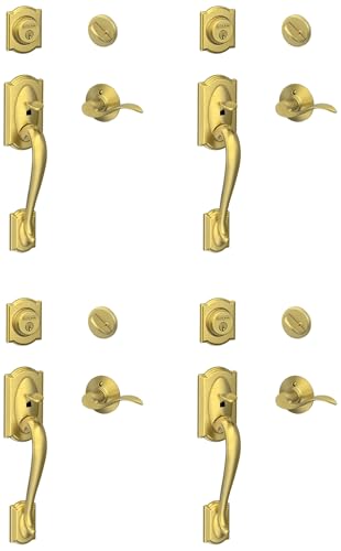 Image of SCHLAGE Camelot Single Cylinder Handleset and Left Hand Accent Lever, Satin Brass (F60 CAM 608 Acc LH) (Pack of 4)
