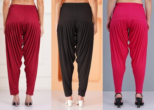 Image of Buy That Trendz Combo Offer (Pack of 3) Cotton Viscose Lycra Dhoti Patiyala Salwar Harem Bottoms Pants for Womens (White, Maroon, Black)