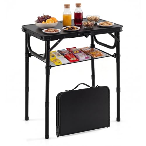 GIANTEX Mesa de Camping Plegable de Aluminio 25 x 16 pulgadas con 3 Alturas Ajustables y Red de Almacenamiento, Ligera y Portátil para Exterior miniatura 1