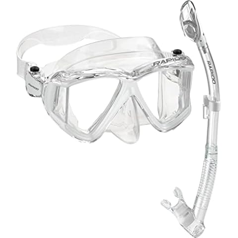 Italian Design Panto-180 Premium Tempered Glass Lens Anti-Fog Panoramic Side-View Snorkel Mask, Superior Dry Snorkel Tube, Superior Snorkeling Gear, Snorkel Set for Adult,White Cover