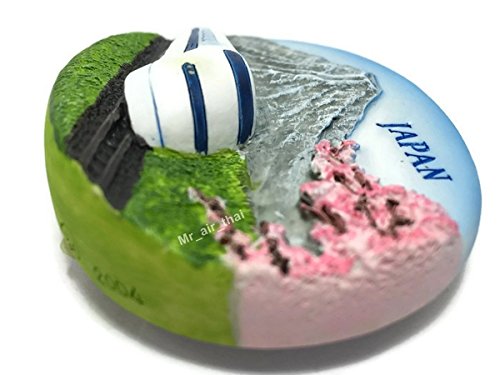 WitnyStore Tiny 2¾" Shinkansen Bullet Train Mount Fuji Japan Magnet - Miniature Hand Made Resin 3D Asia Landmark Tourist Attractions Decorative Refrigerator Fridge Magnets Collectible Souvenirs Gifts