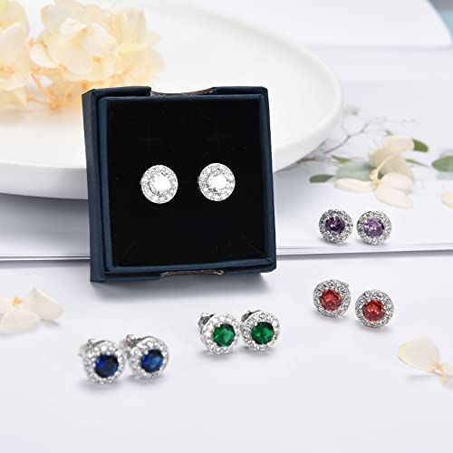 Silver Earrings for Women - Sterling Silver Earrings Diamond Stud Earrings, Round/Teardrop/Heart/Square Cubic Zirconia Earrings | Dainty Bridal Diamante Halo Earrings Jewelry for Brides Bridesmaids - Image 4