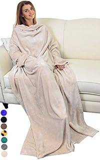 Catalonia Wearable Blanket with Sleeves and Pocket,Cozy Soft Fleece Mink Micro Plush Wrap