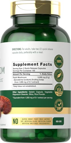 Carlyle CL19651 Reishi Mushroom Supplement 5000Mg | 300 Capsules | Non-Gmo, Gluten Free Reishi Mushroom Extract thumb #1