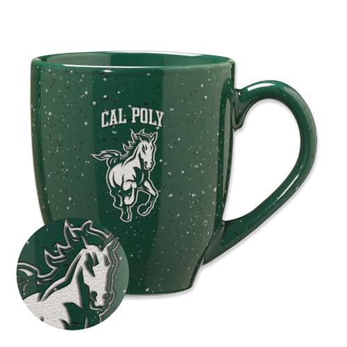 Rico Industries NCAA Cal Poly Mustangs Primary Logo Green 16 oz Team Color Laser Engraved Speckled Ceramic Coffee Mug