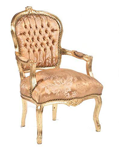 Fauteuil baroque Luis feuille or tissu doré fleuri