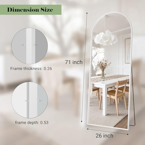 Image of Mirror Full Length, 26 inchx71 inch Large Arched Floor Full Length Mirror with Stand, Room Decor Big Full Body Floor Mirror with HD Tempered Glass Aluminum Frame for Bedroom Living Room, White
