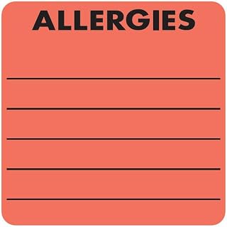 Allergies Chart Label 2” x 2” Fluorescent Red Black Doctor Stuff Permanent Adhesive 250 Stickers/Box for Multi-Allergy Patient Records