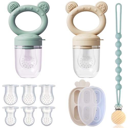 Image of 4 Pack Stylish Anti-Drop Baby Fruit Feeder & Breastmilk Popsicle Molds for Teething with Lids, The Perfect Food Feeder, Teether Pacifier, Easy-to-Clean Silicone Feeder Teethers, Extra Silicone Clips