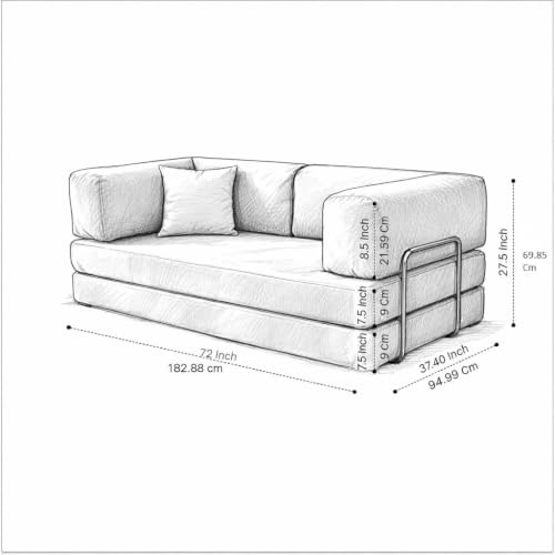 Image of Torque Vegas 3 Seater Sofa Cum Bed for Sleeping - Blue | Premium Suede Fabric 3-Seater Double Foam Fold Out Sofas Bed | Convertible 2 in 1 Sofa Cuma Bed for Office