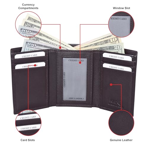 ASAD Leather Slim Everyday Trifold Wallet with ID Window and Multiple Card Slots | Genuine Leather Double Stitched RFID Blocking Stylish | Gift for Him | Brown2