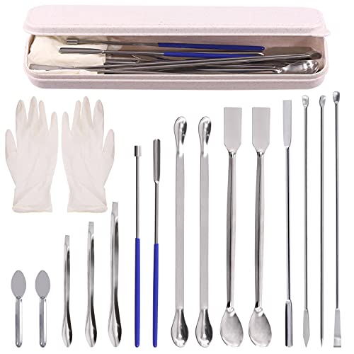 Keadic 17Pcs Stainless Steel Micro Sampling Spoon Lab Spatulas Assortment Kit, Double Ended Square Tail Micro Spoons Sampling Scoop U-Shaped Capsule Filling Spoon Tamper Tool For Laboratory Reagent #TOP20