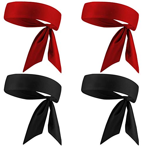 JHYWELL Head Tie, Red Ninja Headband, Tie Up Hair Band for Men Women Kids Girls Boys, Athletic Sweatband Head Wraps, Pirates Bandana Headwrap for Tennis, Workout (2 Black / 2 Red)