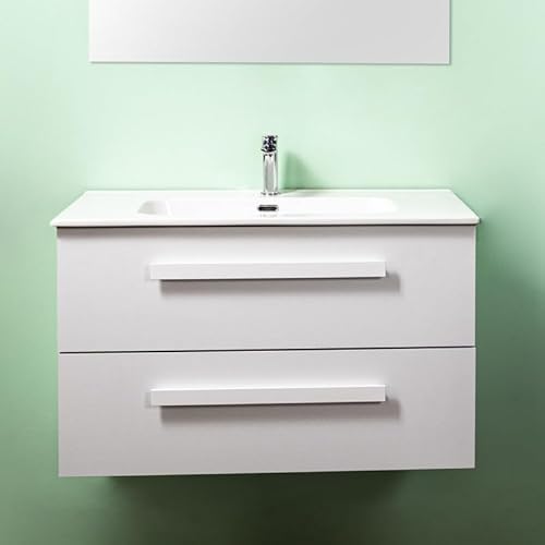 Yellowshop | Mobile Bagno Sospeso 60 cm LIRIO Cemento Bianco – 2 Cassetti Soft Close, Lavabo Ceramica, Design Moderno e Salvaspazio (Mobile con Lavabo)