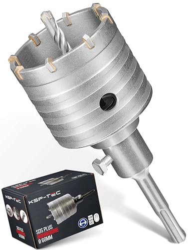 KSP-Tec ® Bohrkrone 68 mm- verstärkte Bauart - Hammerschlagfest - [XXL-Zähne] - 4 Schneiden Zentrierbohrer - Dosenbohrer - Bohrkrone Steckdose für Mauerwerk und Beton (68mm)